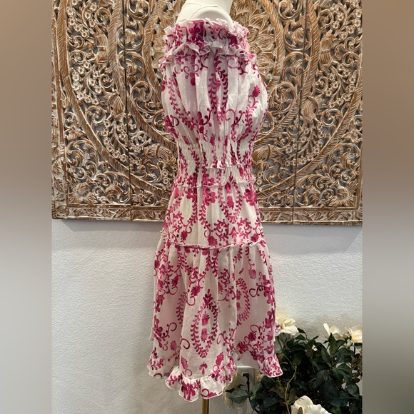 Luisa Positano Giorgio Mini Dress White & Pink Linen Amalfi Coast Italy Inspired - Picture 8 of 16